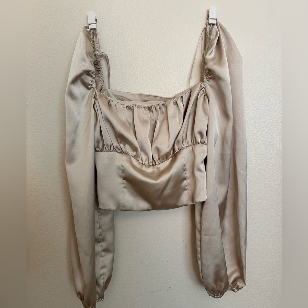 Forever 21 Satin Off-Shoulder Blouse in Champagne/Gold